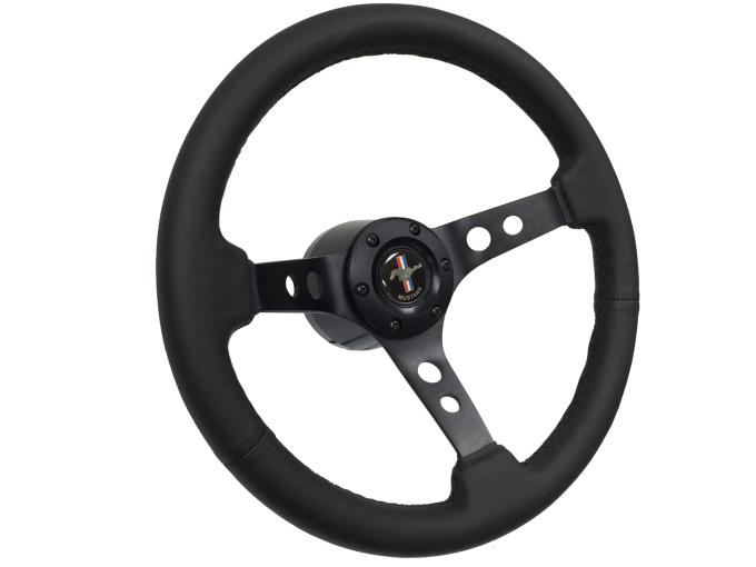 Auto Pro USA 1968-1973 Ford Mustang VSW S6 Black Sport Leather Steering Wheel Kit, Incl. 14 in. Dia. Steering Wheel, 6-Bolt Kit 70 mm ST3094-10B-2BLK