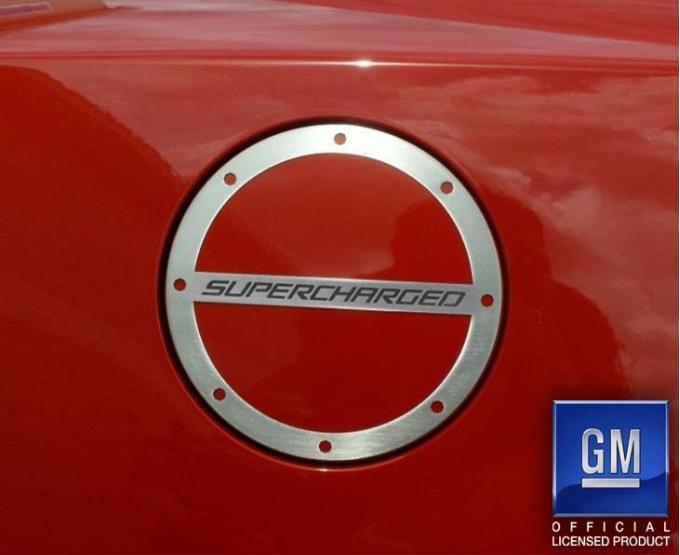 American Car Craft 2010-2019 Camaro - 'SUPERCHARGED' Fuel Door Cover, Stainless Steel (Brushed) 102091