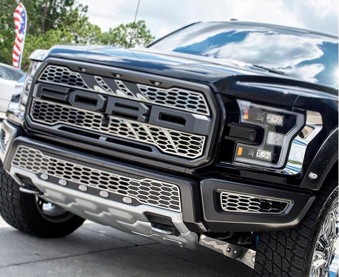 American Car Craft 2017-2018 Ford Raptor - Front Lower Bumper Leaf Grilles 2Pc, Premium Stainless Steel (Polished) 772079