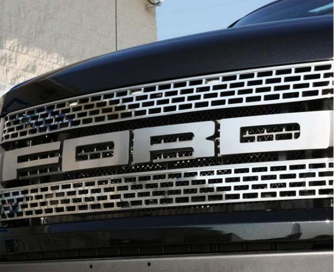 American Car Craft 2010-2014 Ford Raptor - Front Grille 'FORD' Letter Set 4Pc, Stainless Steel, 3 Finish Options (Carbon Fiber Wrapped) 772020
