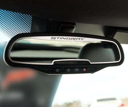 American Car Craft 2014-2019 C7 Corvette - Rear View Mirror Trim with Etched STINGRAY [AutoDim], Brushed Stainless Steel 051008