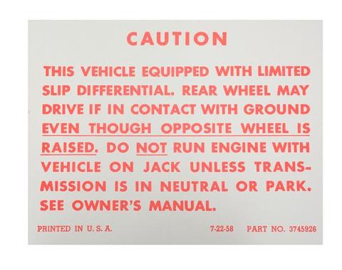Camaro Positraction Trunk Decal, Self-Adhesive, 1967-1969