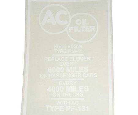 Chevy Oil Filter Decal, 8-Cylinder, 1956-1957