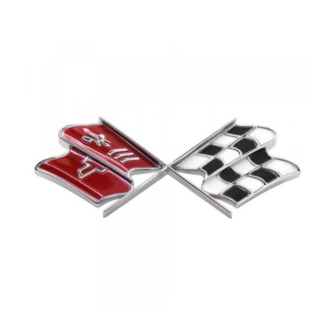 Corvette Gas Door Emblem, With Crossed-Flags, Late 1968-1973