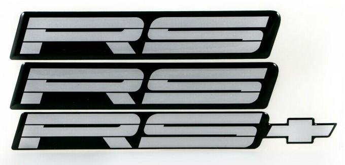 Camaro Rocker Panel Emblem, Set of 3, Silver RS, 1982-1992