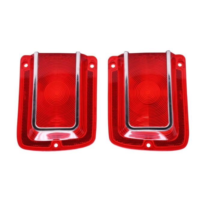 Trim Parts 1965 Chevrolet Chevelle Red Tail Light Lens W/Chrome Trim, Pair A4205