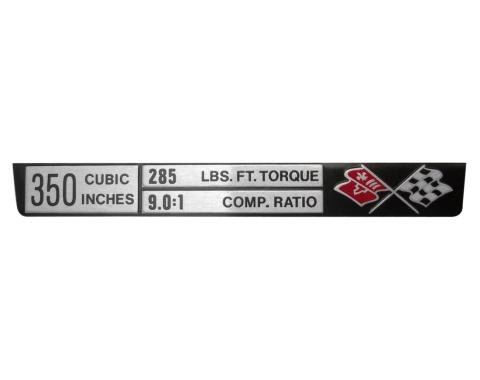 Trim Parts 1974 Chevrolet Corvette Engine Data "350/285/9.0:1" Plate, Each 5917