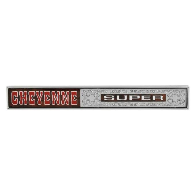 Trim Parts 1972 Chevrolet Truck Glove Box Door “Cheyenne Super” Emblem W/Fasteners, Each 9740