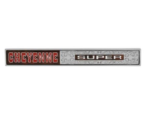 Trim Parts 1972 Chevrolet Truck Glove Box Door “Cheyenne Super” Emblem W/Fasteners, Each 9740