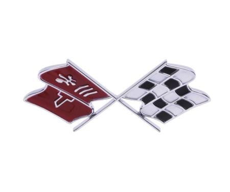 Trim Parts 1969-73 Chevrolet Corvette Fuel Door "X-Flag" Emblem W/Fasteners, Each 5952