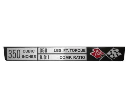 Trim Parts 1973 Chevrolet Corvette Engine Data " 350/350/9.0:1" Plate, Each 5915