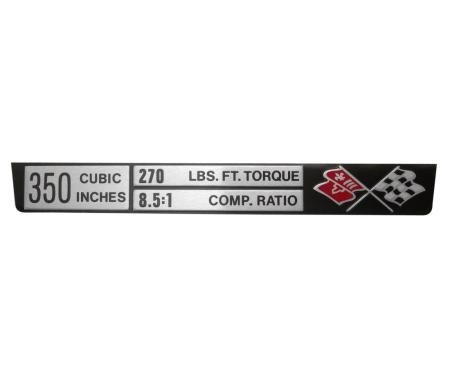 Trim Parts 1973-74 Chevrolet Corvette Engine Data "350/270/8.5:1" Plate, Each 5914