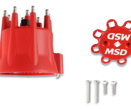 MSD Distributor Cap, V8, HEI Terminals, Red, Spark Plug Wire Retainer 8433