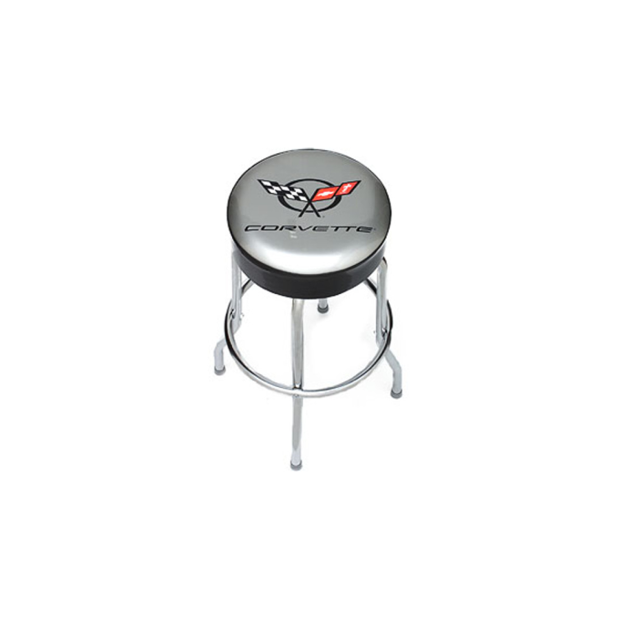 Corvette Stool, Black with Back Rest, C5R Racing Emblem
