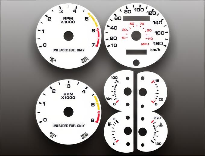 Whitegauges 1987-1989 Ford Mustang 180 KMH METRIC White Face Gauges 8789FM-198