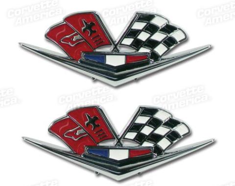 Corvette Fender Emblems, Crossed-Flags, Replacement, (63 Early), 1962-1963