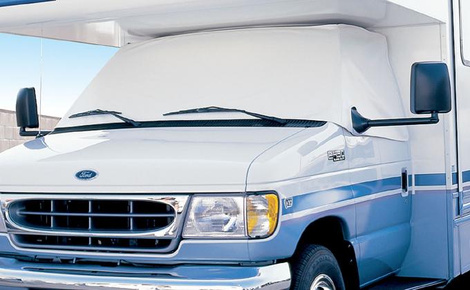 Adco Covers 2403, Windshield Cover, For Class C Chevy Motorhomes Manufactured 1972 To 1996, Protects Dashboard From Fading And Cracking Against Sun, Mounts Using Magnetic Fasteners And Anti-Theft Tabs, White, Vinyl, With Storage Pouch
