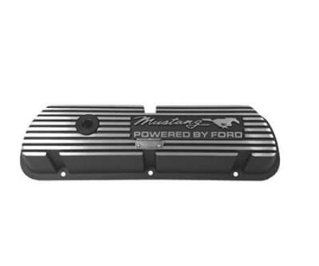 Scott Drake 1964-1973 Ford Mustang Valve Covers Mustang Powered by Ford Script Black 6A582-MH