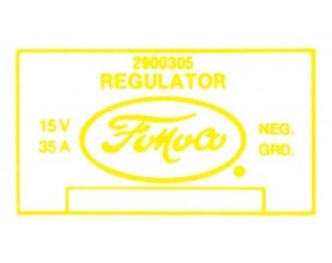 Ford Thunderbird Voltage Regulator Decal, 35 Amp, 352 & 430 V8 With Air Conditioning, 29003, 1958-60