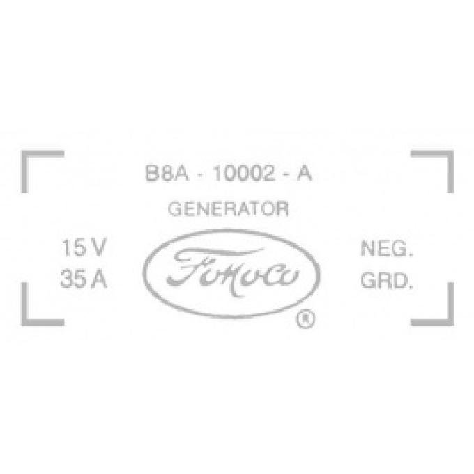 Ford Thunderbird Generator Decal, 35 Amp Generator With Air Conditioning, B8A-10002-A, 1958-60