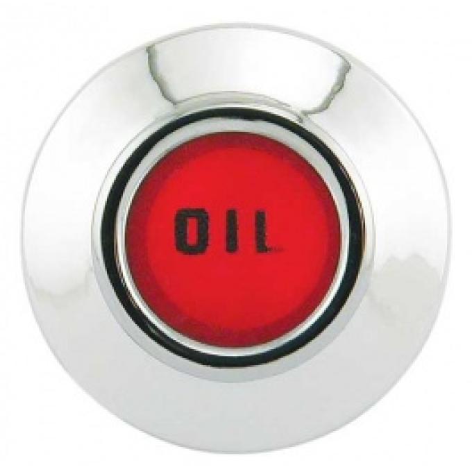 Ford Thunderbird Dash Warning Light Insert, Red OIL Lens, Chromed Plastic Housing, 1960