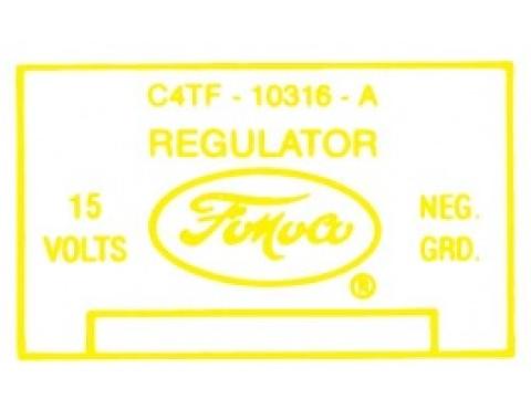 Ford Thunderbird Voltage Regulator Decal, 30 & 40 Amp, Late 1963, C4TF-A, 1963