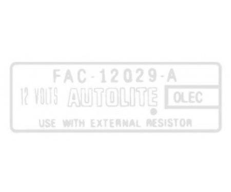 Ford Thunderbird Ignition Coil Decal, Without Transistorized Ignition, FAC, 1963-66