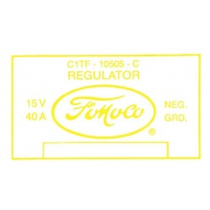 Ford Thunderbird Voltage Regulator Decal, 40 Amp With Air Conditioning, C1TF-C, 1961