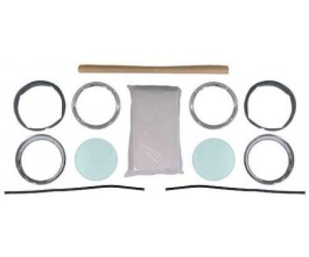 Ford Thunderbird Porthole Kit, Tinted Logo Glass, Includes Bone Headliner, 1956-57