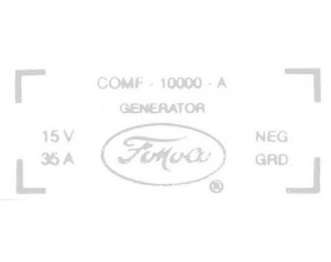 Ford Thunderbird Generator Decal, 35 Amp Generator, 430 V8 With Air Conditioning, COMF-10002-A, 1959-60