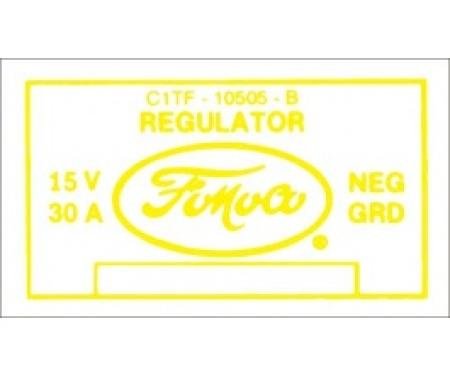Ford Thunderbird Voltage Regulator Decal, 30 Amp, No Air Conditioning, C1TF-B, 1961