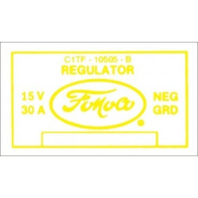 Ford Thunderbird Voltage Regulator Decal, 30 Amp, No Air Conditioning, C1TF-B, 1961