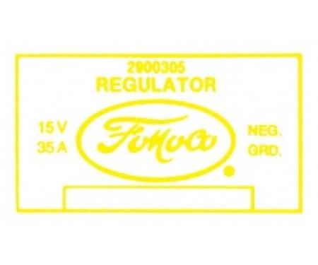 Ford Thunderbird Voltage Regulator Decal, 35 Amp, 352 & 430 V8 With Air Conditioning, 29003, 1958-60