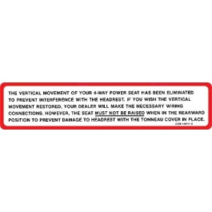 Ford Thunderbird Glove Box Door Decal, Tonneau Cover Warning, Sports Roadster, 1962-64