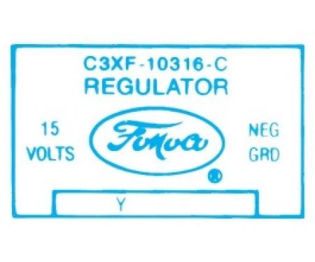 Ford Thunderbird Voltage Regulator Decal, 30 Amp, With Air Conditioning, C3XF-C, 1963
