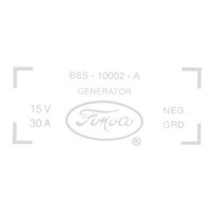 Ford Thunderbird Generator Decal, 30 Amp Generator, 430 V8 Without Air Conditioning, B8S-10002-A, 1959-60