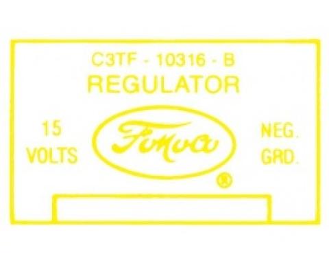 Ford Thunderbird Voltage Regulator Decal, 40 Amp, C3TF-B, 1963
