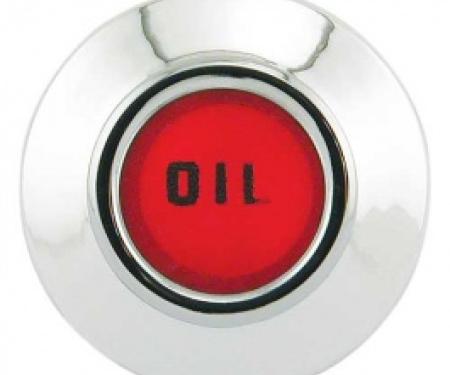 Ford Thunderbird Dash Warning Light Insert, Red OIL Lens, Chromed Plastic Housing, 1960