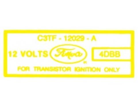 Ford Thunderbird Ignition Coil Decal, For Transistorized Ignition, C3TF, 1964-66