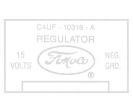 Ford Thunderbird Voltage Regulator Decal, 40 Amp, No Air Conditioning, C4OF-A, 1964
