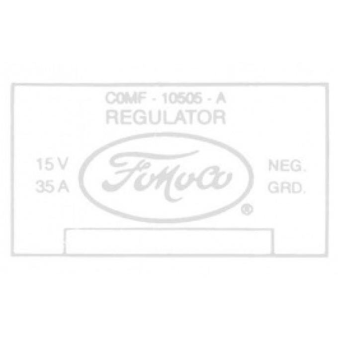 Ford Thunderbird Voltage Regulator Decal, 35 Amp, 352 & 430 V8 With Air Conditioning, COMF, 1960