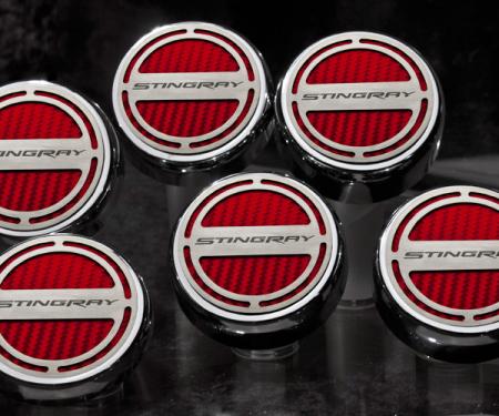 2008-2018 Chrysler 300 Fluid Cap Cover Set 6pc Stingray Font Carbon Fiber Blue | Blue Carbon Fiber