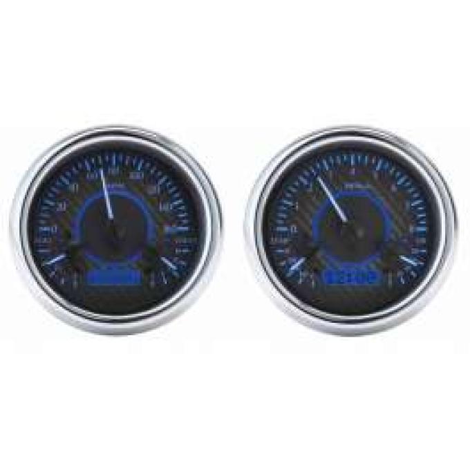 Chevy Truck Analog Dash Gauges, Dakota Digital, Carbon Fiber With Blue Display, 1947-1953