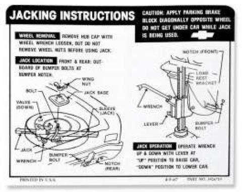 Chevelle Jacking Instructions (Exc SS), 1968-1969