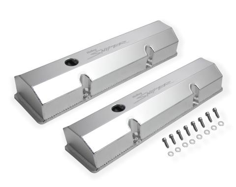 Holly Sniper EFI Valve Cover, Fabricated Aluminum, SBC, Perimeter Bolt, Flat Top, Natural Anodized 890010
