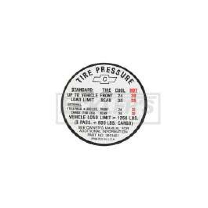El Camino Tire Pressure Decal, 1967