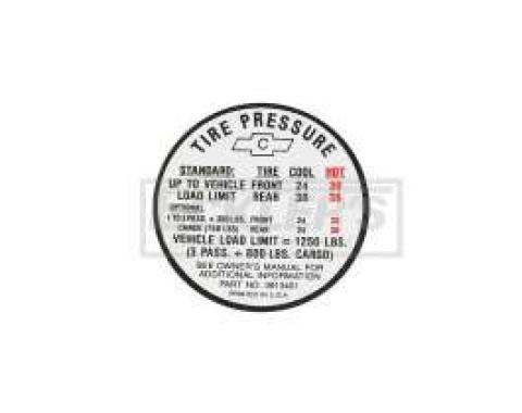 El Camino Tire Pressure Decal, 1967