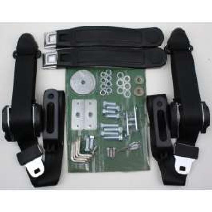 Seatbelt Solutions 1964-1975 El Camino Seat and Shoulder 3 Point Retractable Kit, Chrome Lift Latch Front Buckets CHES64751000CLLBUC | Black