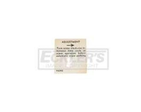 El Camino Windshield Washer Decal, Washer Adjustment Tag, 1959-1960