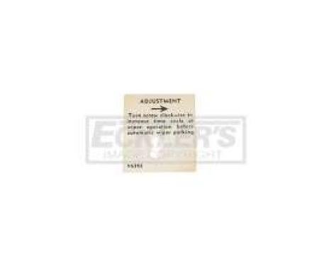 El Camino Windshield Washer Decal, Washer Adjustment Tag, 1959-1960